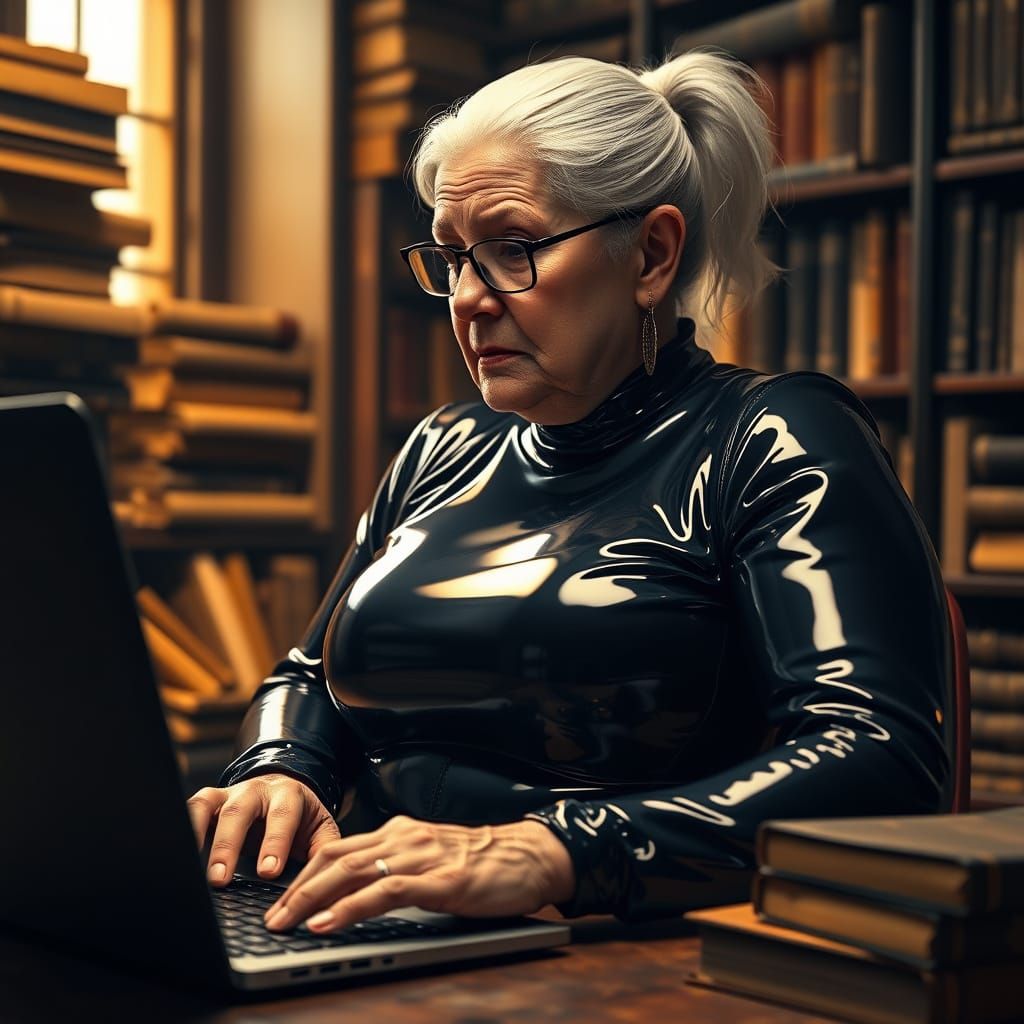 Elegant Woman Works in a Cozy Study