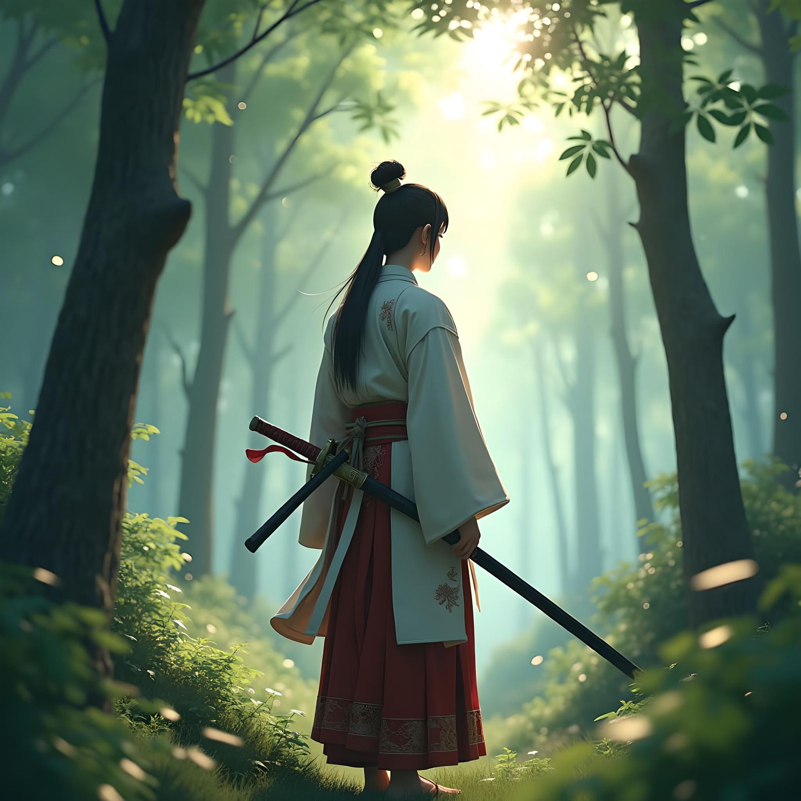 Samurai in Forest: 3D Anime Art