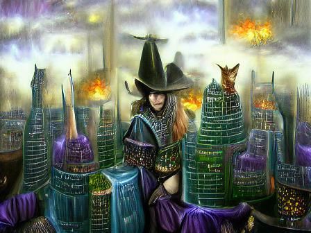 Cityscape, wizard towers witchcraft fantasy illustration