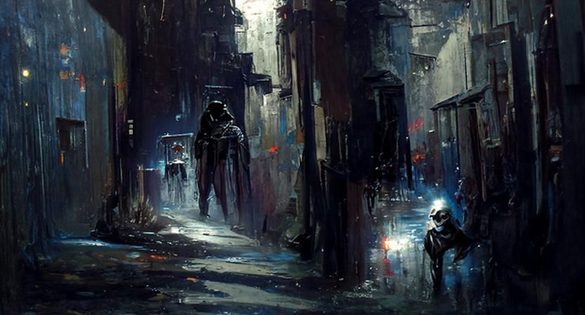 dark alleyway sinister by Greg Rutkowski