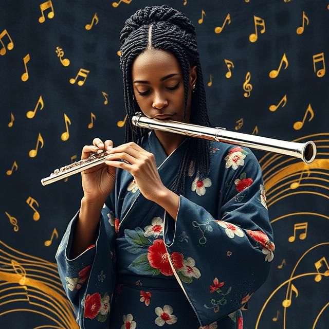 BLACK WOMAN WITH BRAIDED HAIR DRESSED IN A BLACK FLORAL DESI...