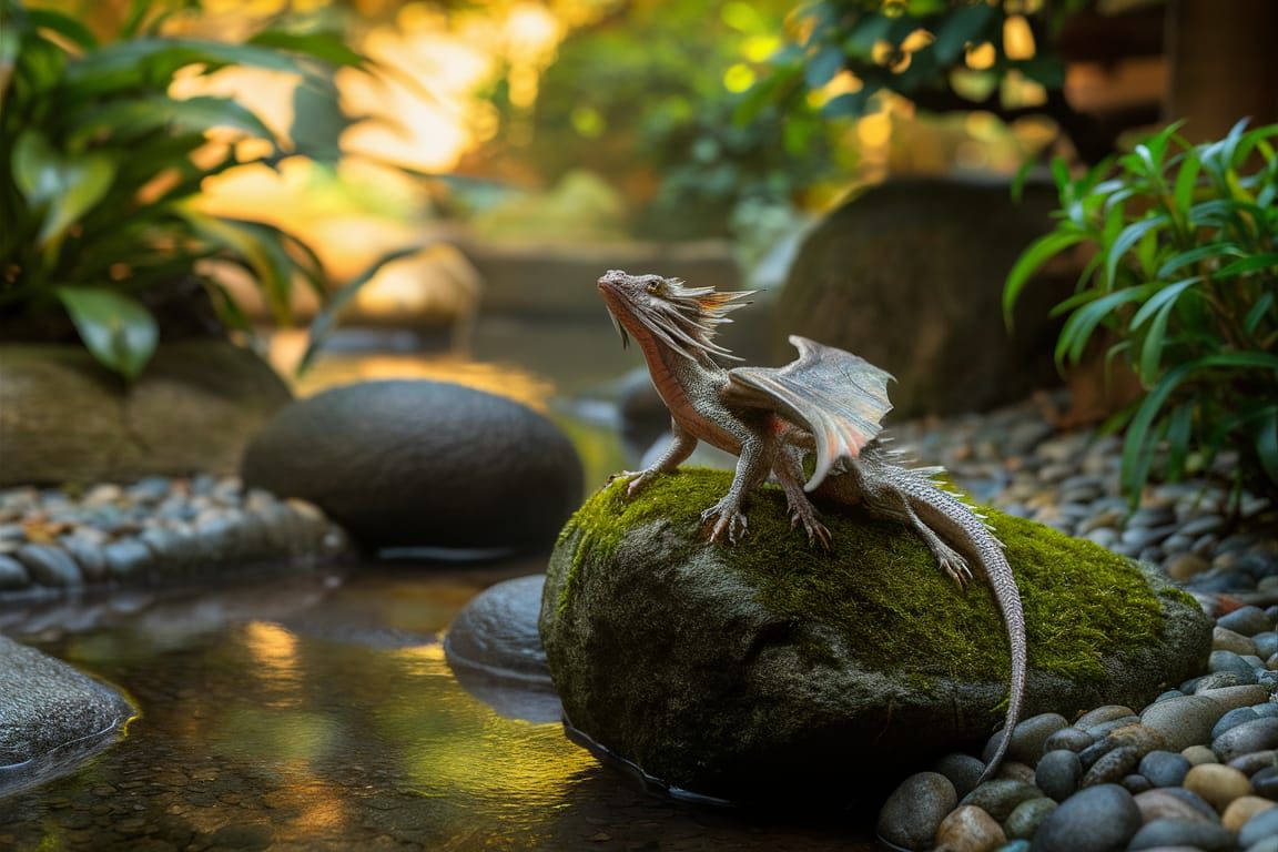 little dragon sitting on a mossy rock  by @Harmanna
