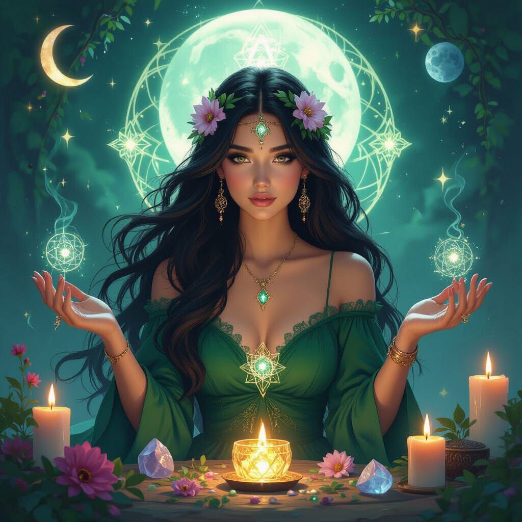 Ethereal Alchemist Surrounded by Magical Symbols