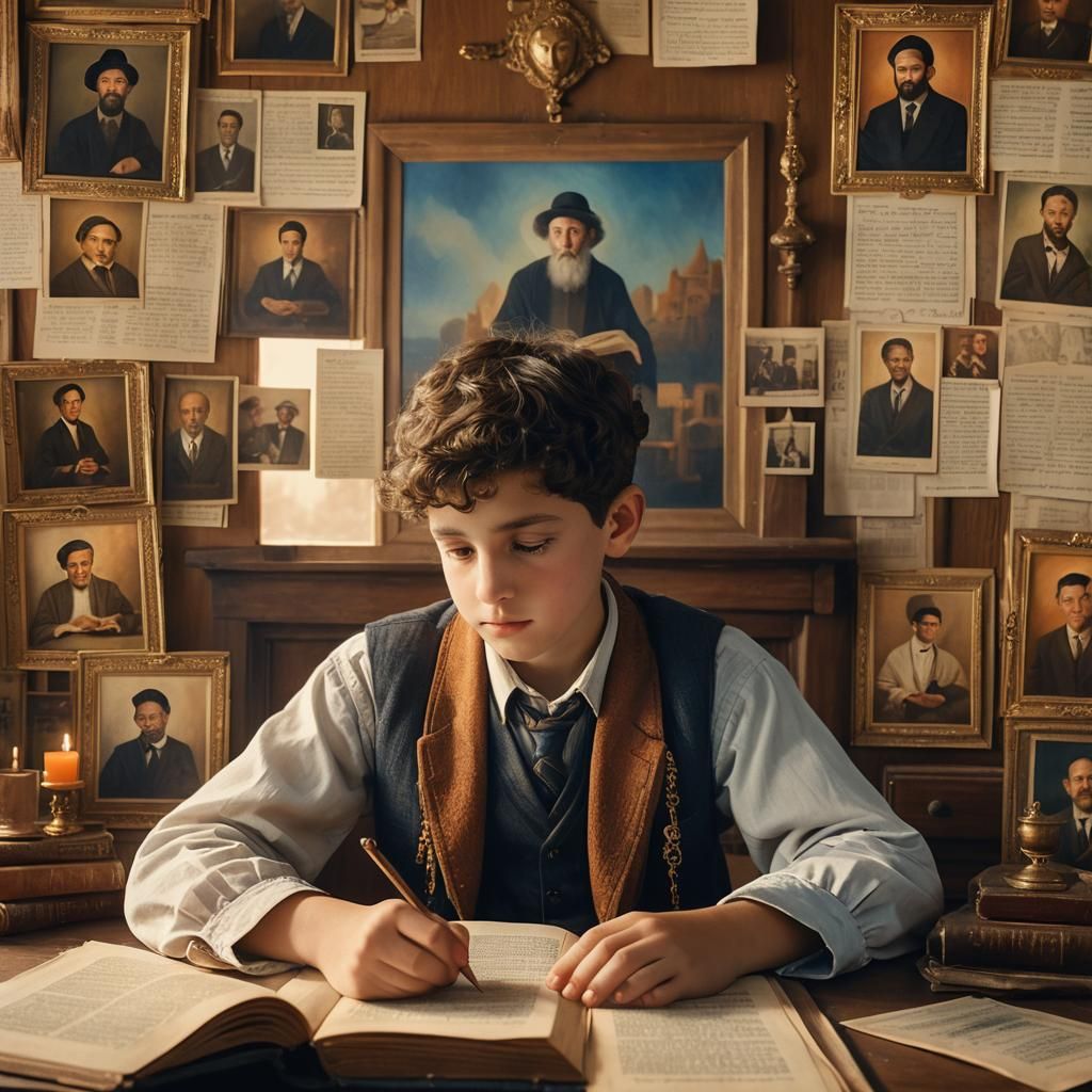 Young Jewish Boy Studying in Golden Light