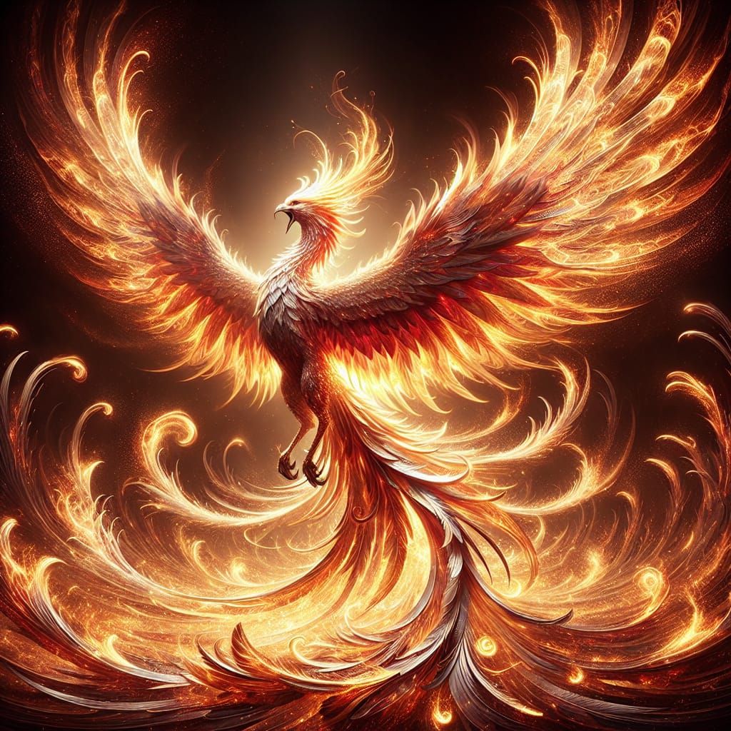 phoenix in flight aflame