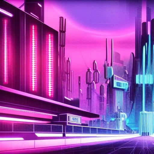 futuristic cityscape with neon lights