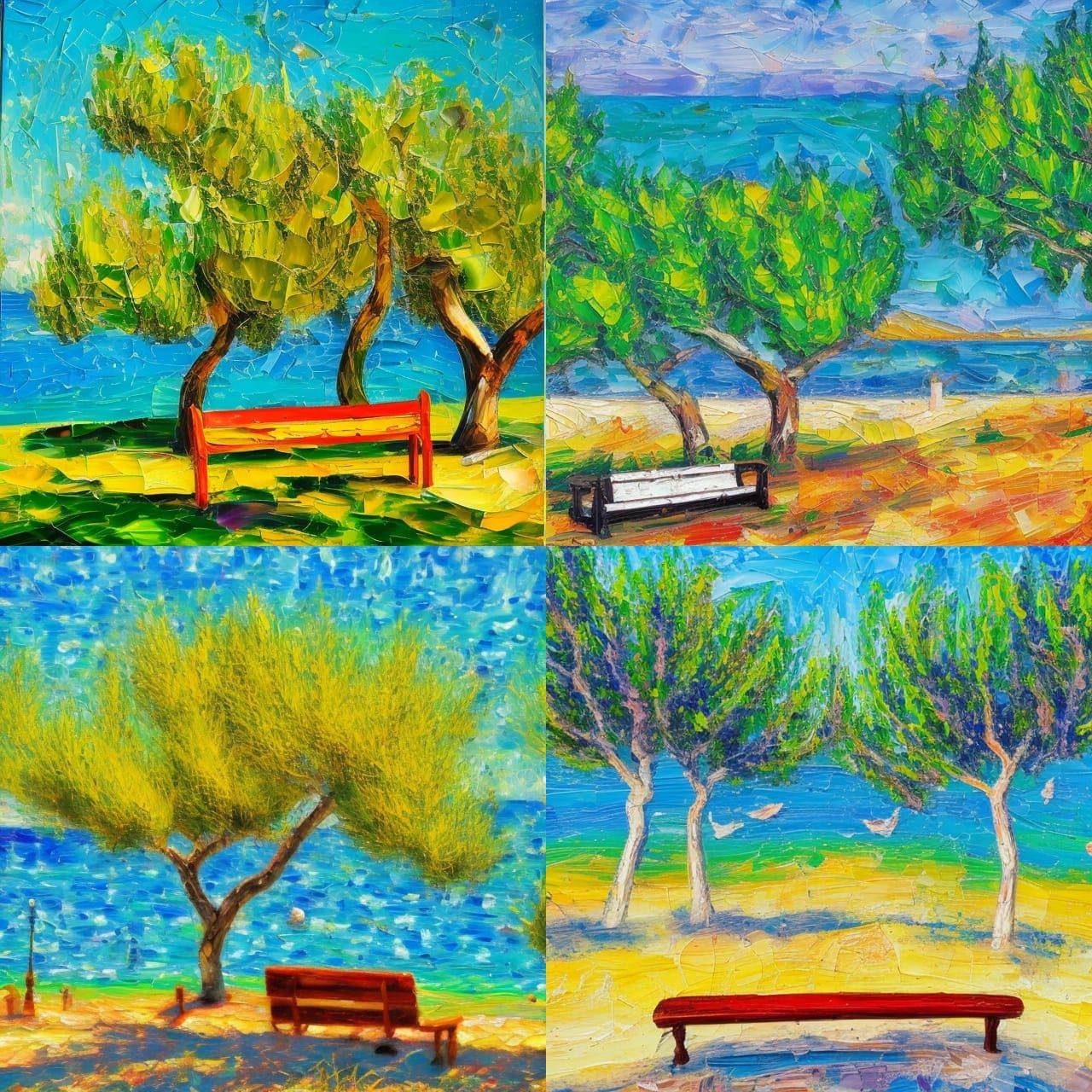 "THE BENCH UnDER BEAUTIFUL Dalmatian olive trees on the beac...