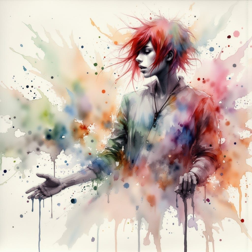 Loose, painterly watercolor with expressive brushstrokes, soft washes, wet-on-wet watercolors, muddled splash-art, low-detail, surreal impre...