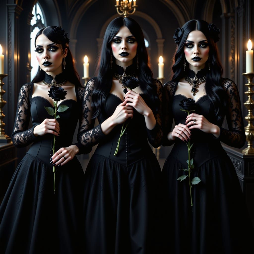 goth triplets in the style of <lora:Gothify-her:1.5>