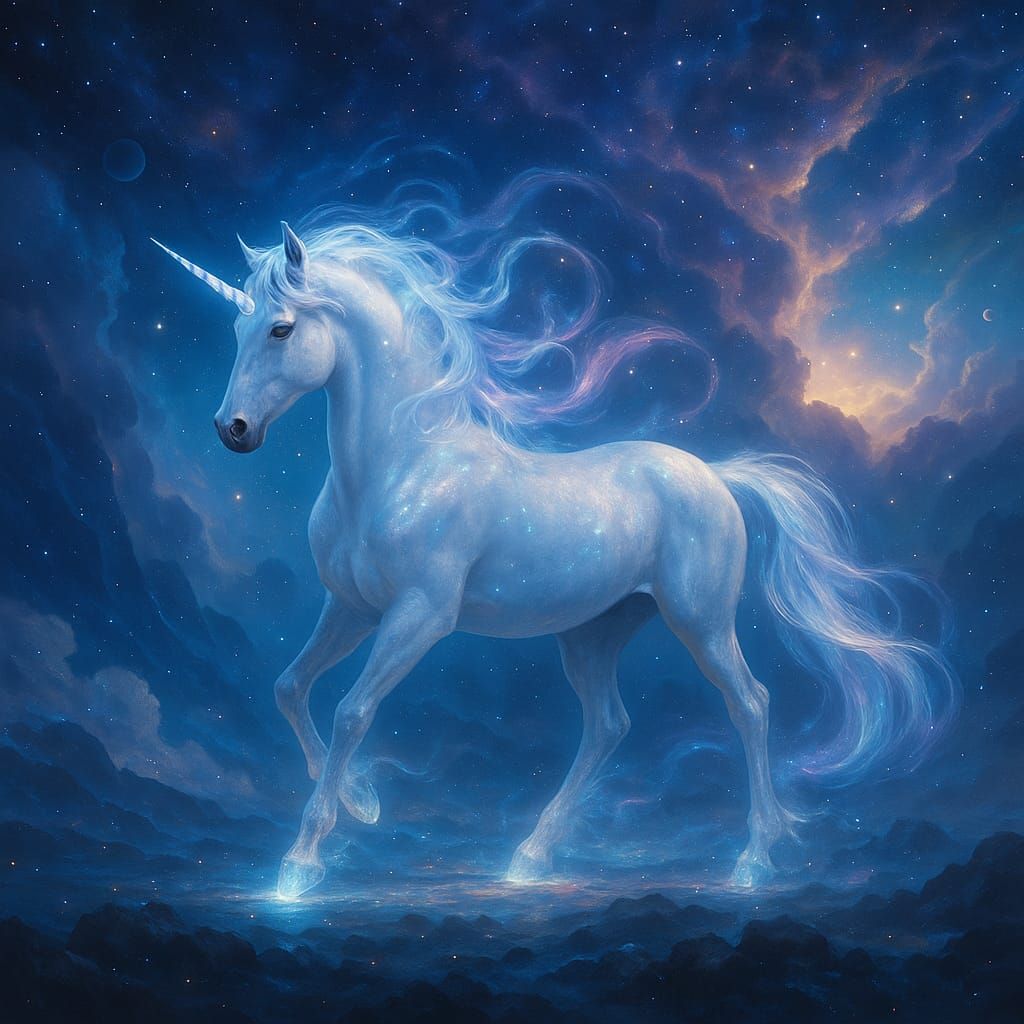 Celestial Unicorn in Cosmic Dreamscape