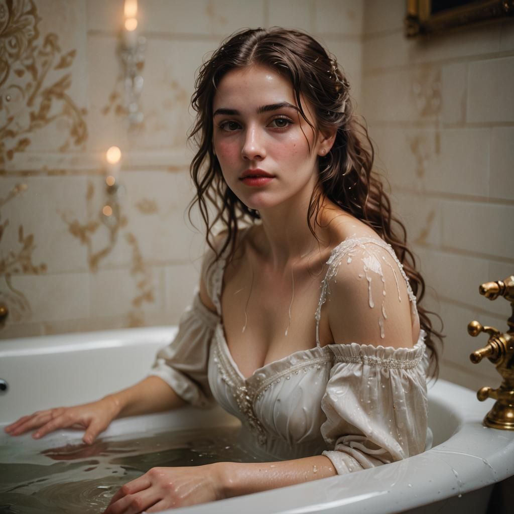 Impressionist Portrait of Woman in Victorian Bathroom