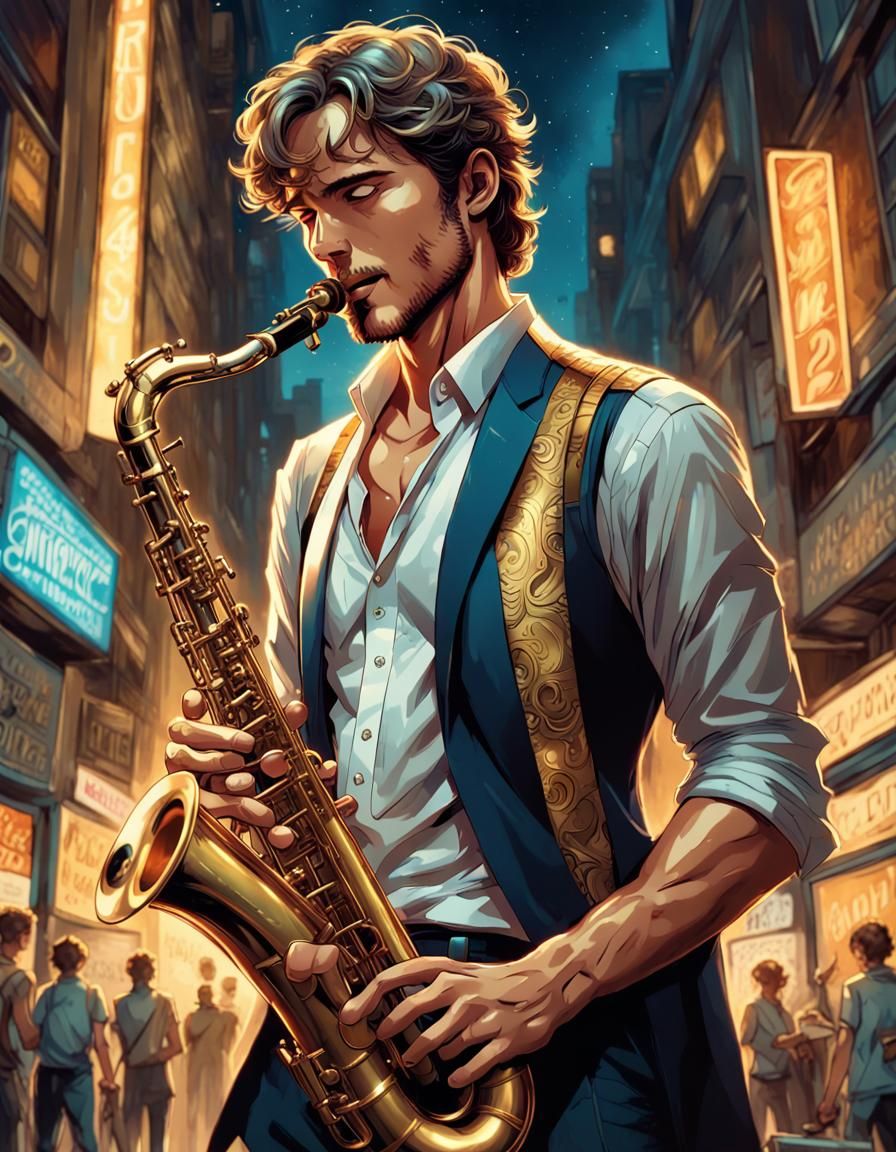 Guy with saxophone AI Generated Artwork NightCafe Creator