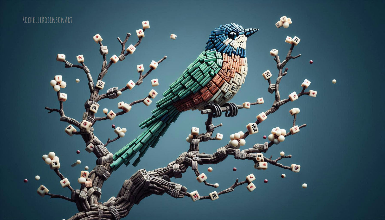 A Plum Bird - Mahjong Tile Art