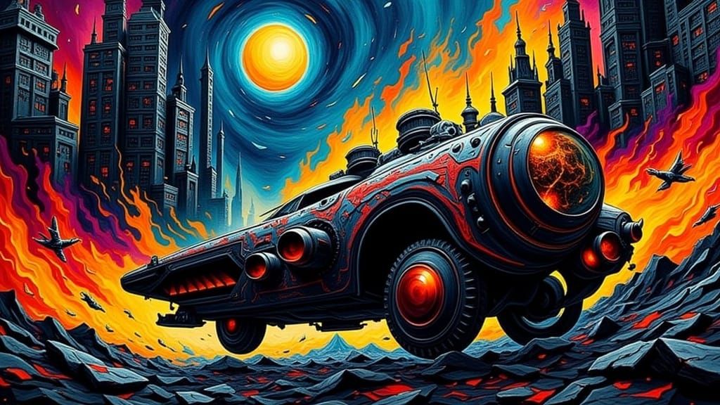  <lora:Impasto Flux:1.0>impasto sci-fi hovercars by Katsuhiro Otomo