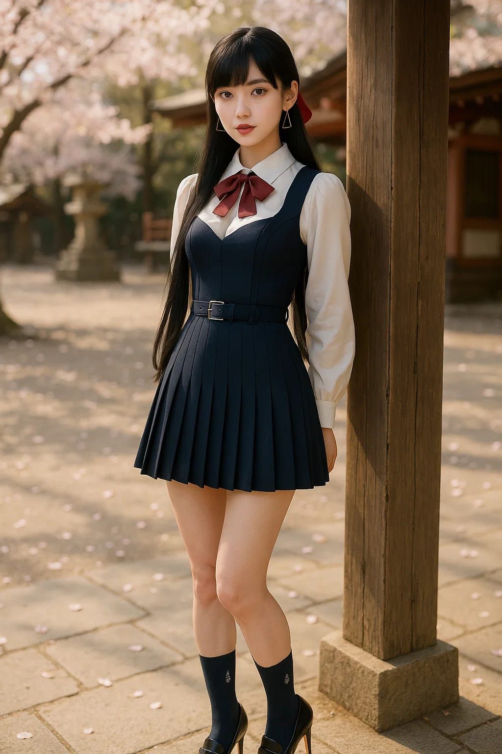 Kaori at a shrine surrounded by falling cherry blossoms. (Full spec version 2.1a)