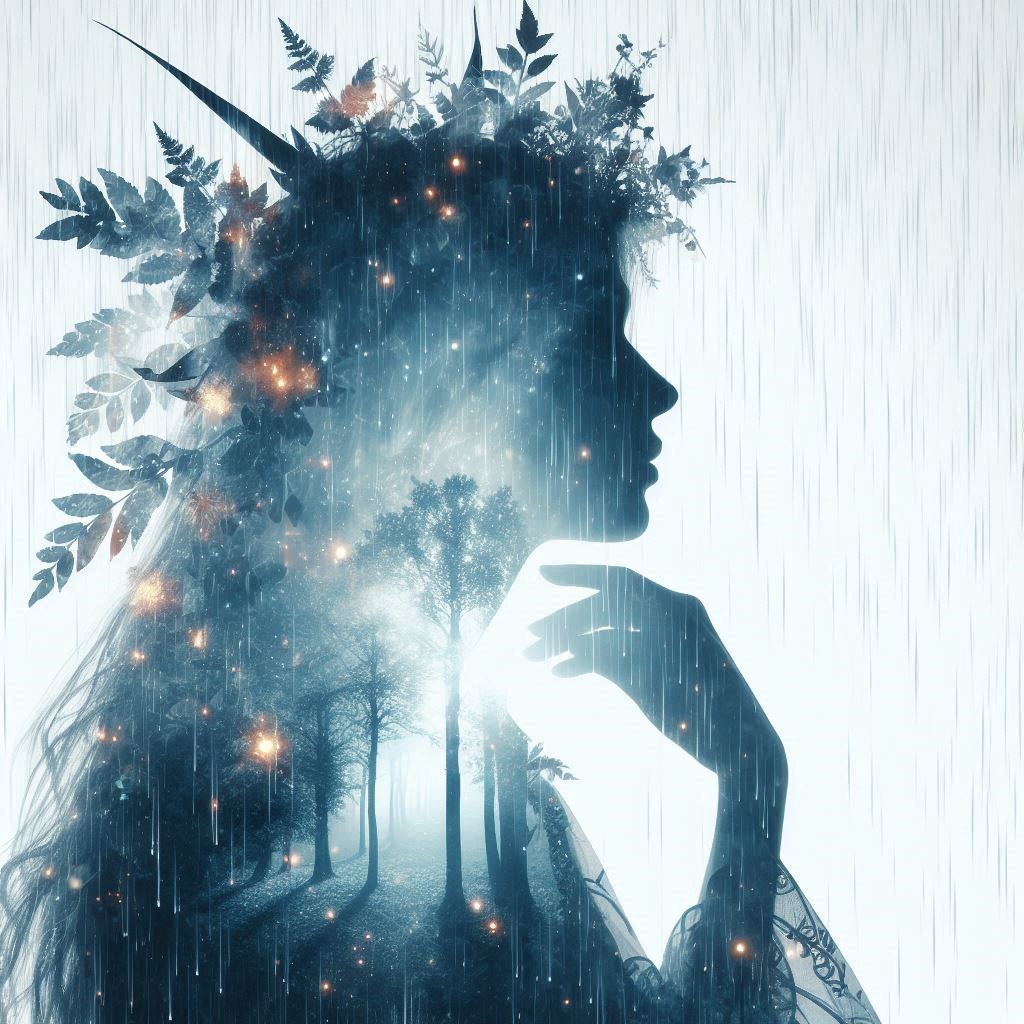 double exposure beautiful fantasy DALL-E 3 portrait landscape..