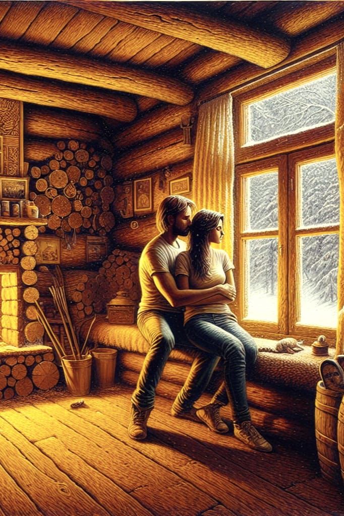 Enjoying a warm cabin on a snowy night