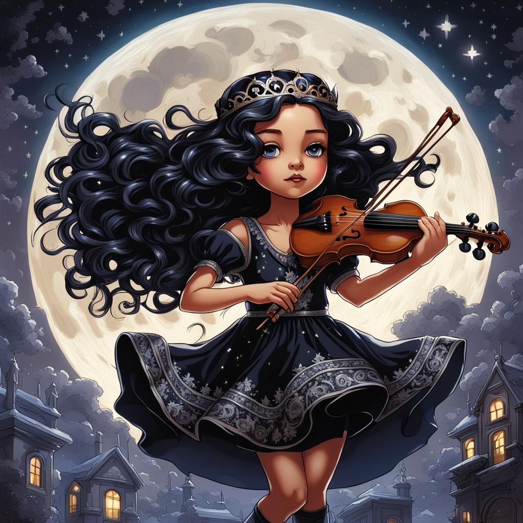 hyperrealistic beautiful chibi woman playing violin, long bl...
