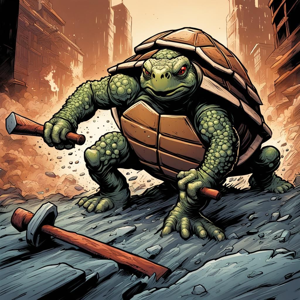 angry Turtle with sledge bloody hammer