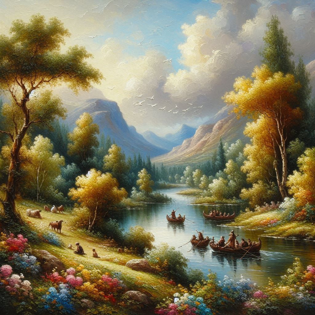 Classic River Oil Painting