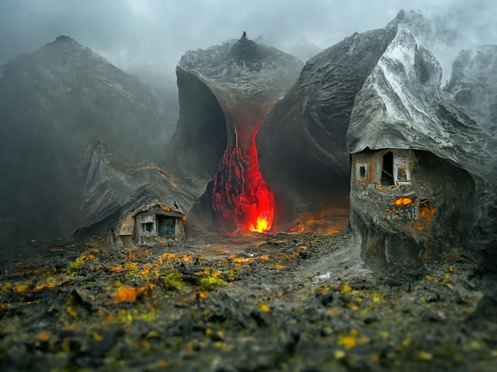 Village inside volcano
