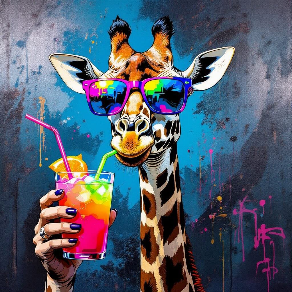 Giraffe with Sunglasses in Pop-Art Urban Scene