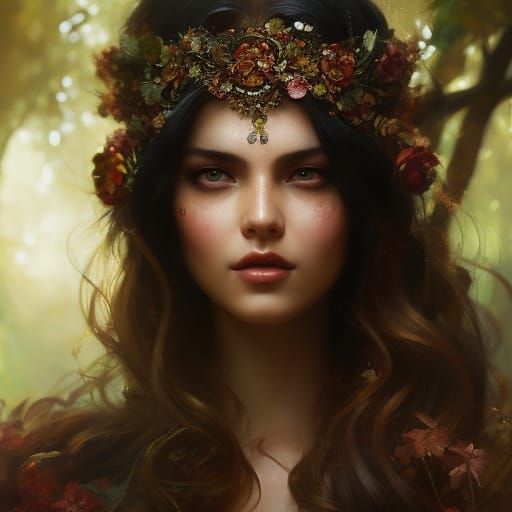 lovely lady in the woods of vines. ivy, flowers, vines, skull, thorns ...