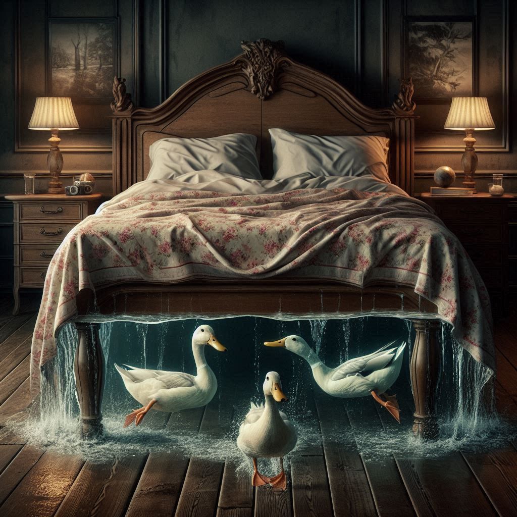 The duck in the bedroom.