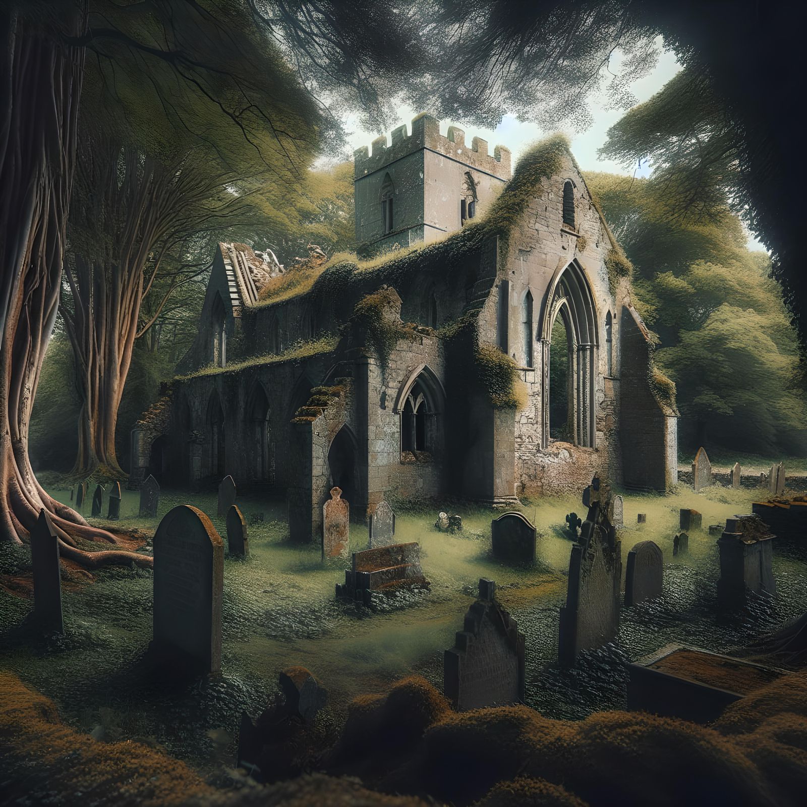 The ruined 13th century church and graveyard in Delgany