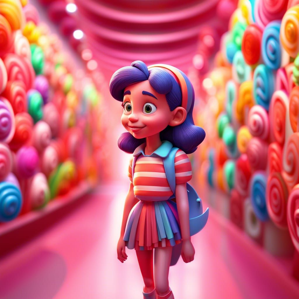 Girl smiling walking inside the "Museum of 10000 Lollipops - AI ...