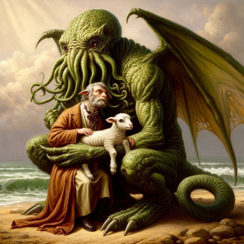 Cthulhu cuddling his pets?