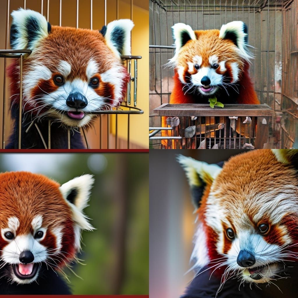 Big head monster red panda in cage ethereal fantasy hyperdet...