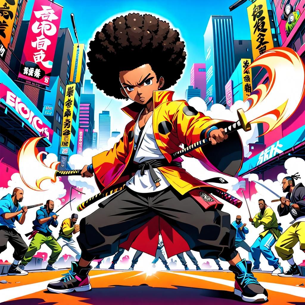 A Insanely_Epic Digital_painting of a Afro-Samurais Blasted_Vibrant ...