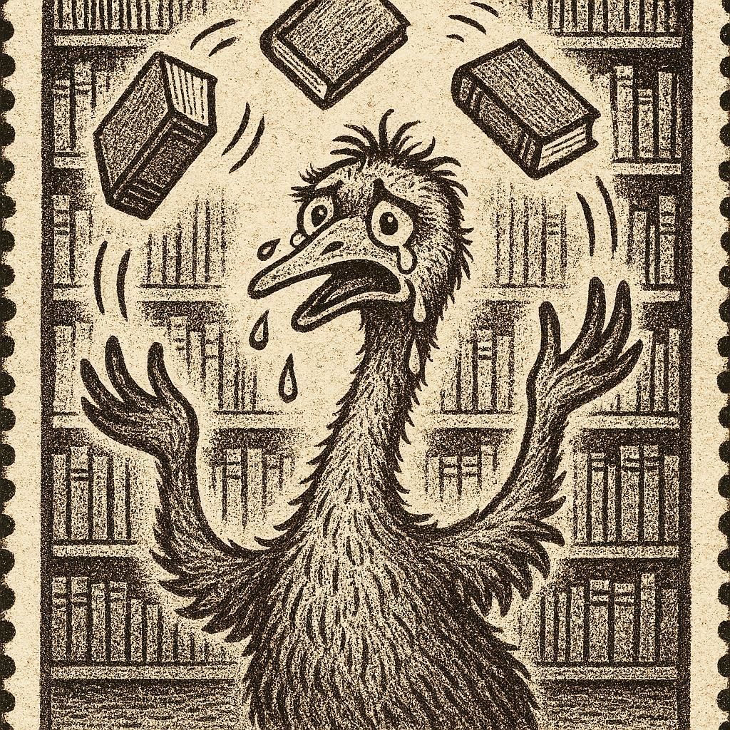 "Too Much Reading" the emu sobs