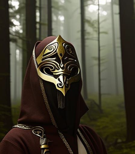 Masked Shaman in a forest clearing