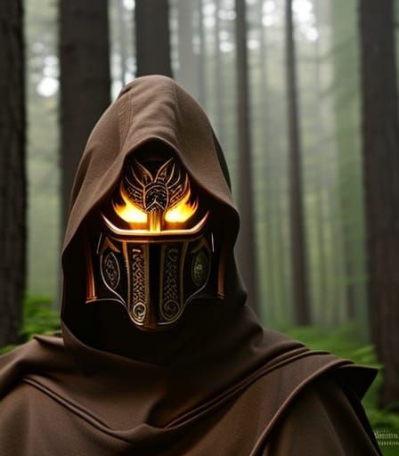 Masked Shaman in a forest clearing