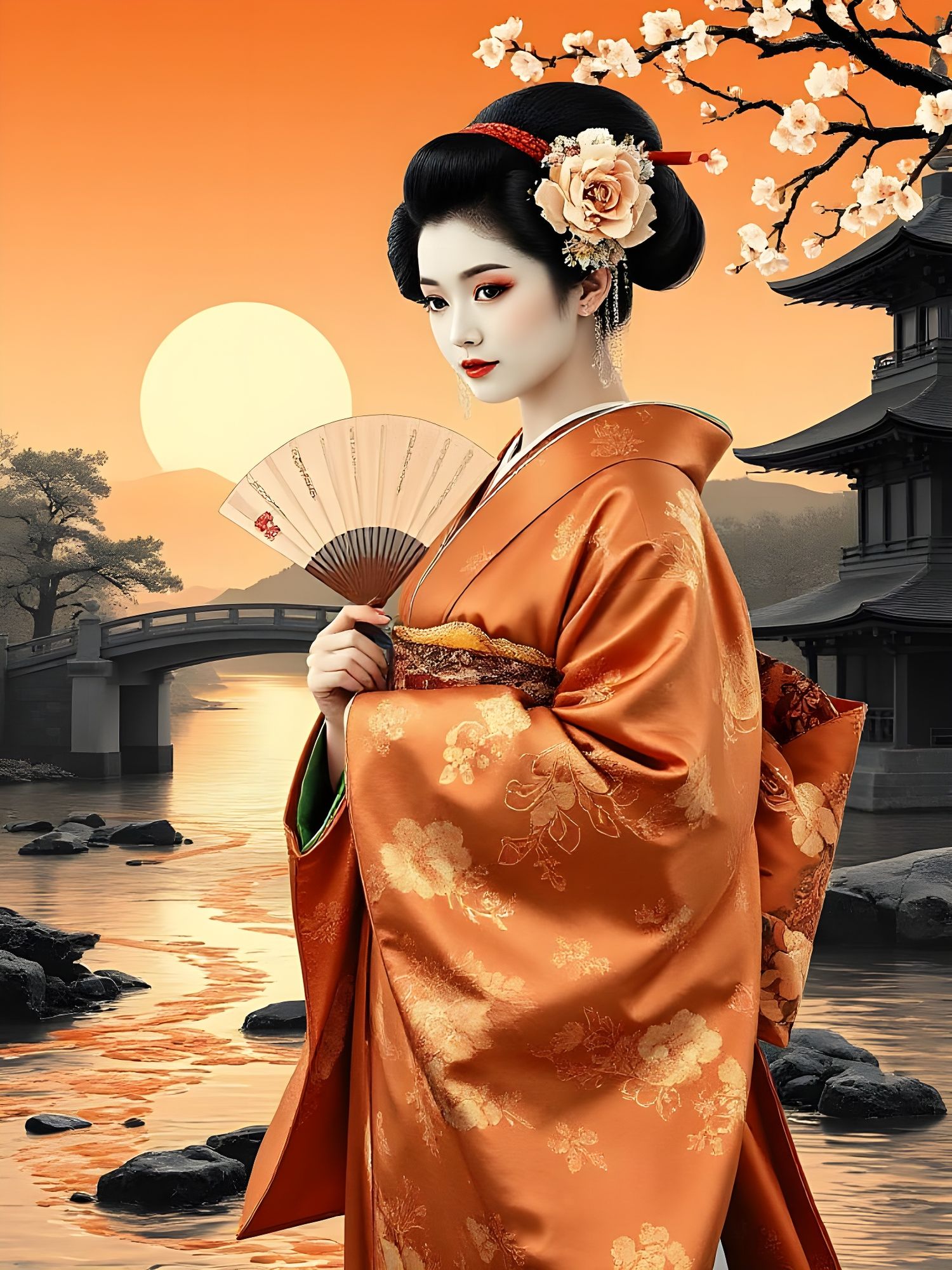 <lora:Ancient Gold:1.0> <lora:divineOil:1.0> <lora:JapaneseInkBrush:1.0> <lora:Extreme Geisha:1.0> Beautiful Japanese Geisha woman in origin...