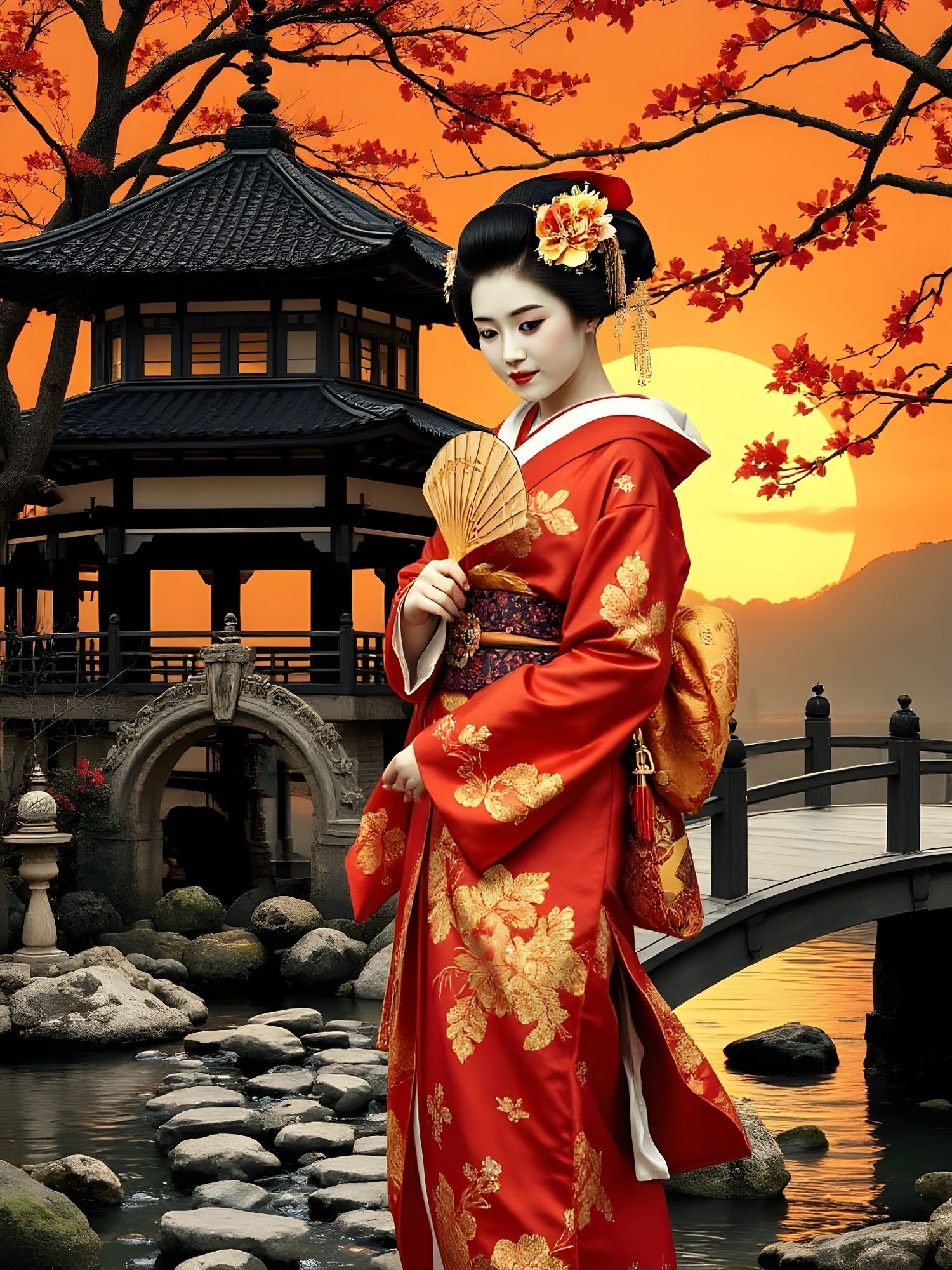 <lora:Ancient Gold:1.0> <lora:divineOil:1.0> <lora:JapaneseInkBrush:1.0> <lora:Extreme Geisha:1.0> Beautiful Japanese Geisha woman in origin...
