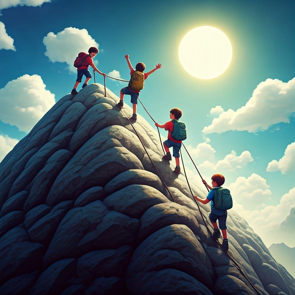 Children Conquer the Mountain in Stunning Fantasy Art