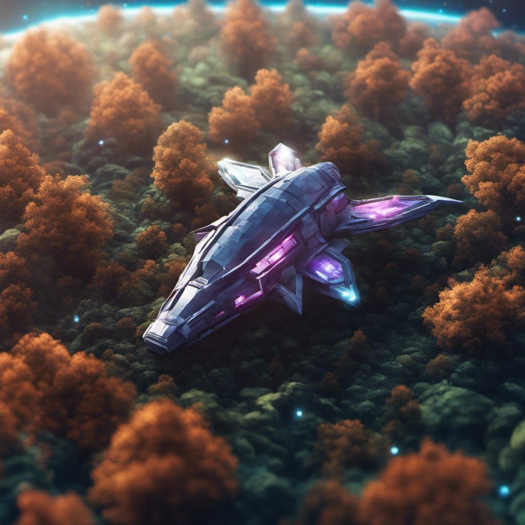 organic overgrown low poly spaceship, sci-fi BehanceHD, a sp...