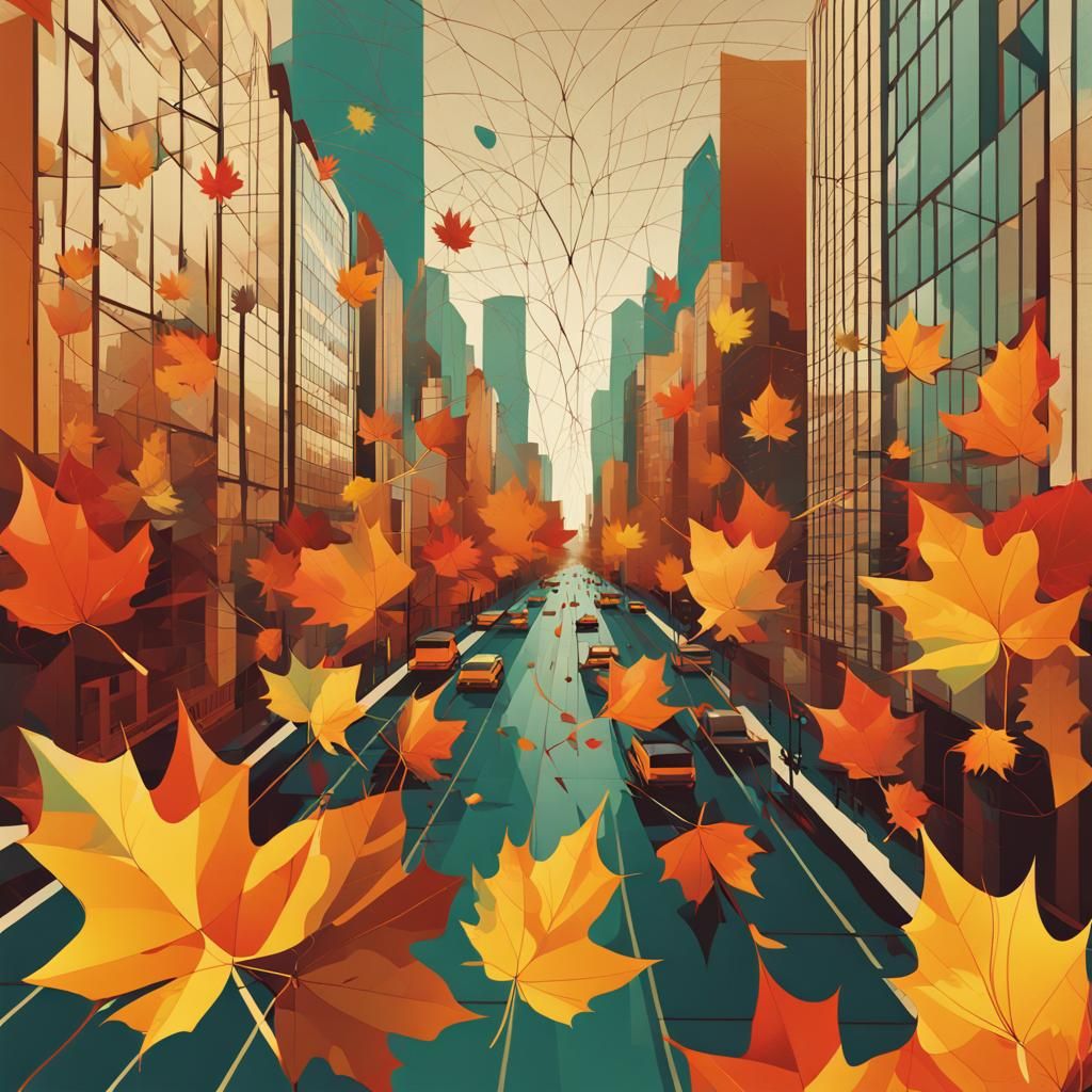 Leaves blow through downtown.