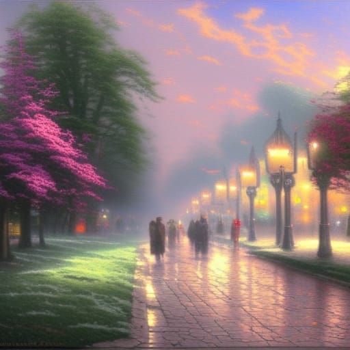 Stroll in a Park at Dusk