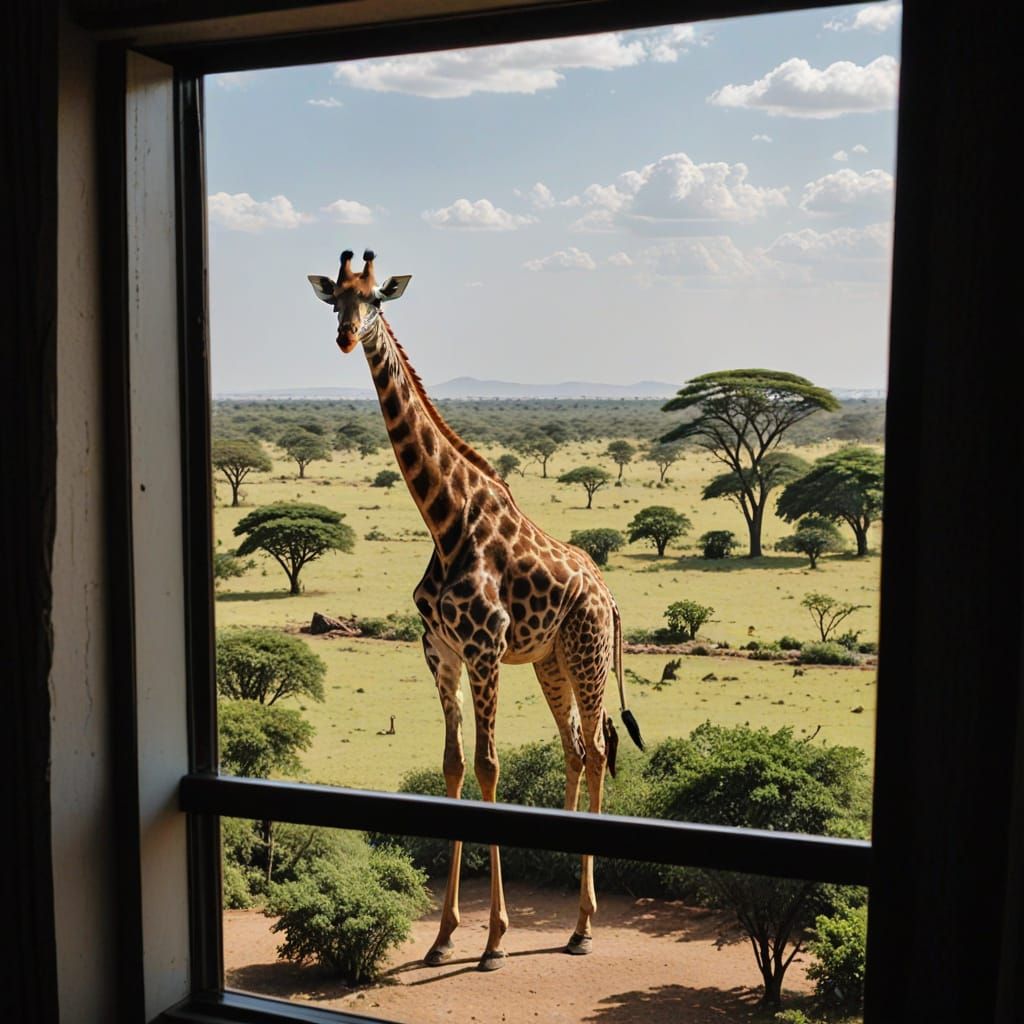 Looking out of the window of my hotel room to see the face of a giraffe looking back, the African planes ...  by @Dantonio