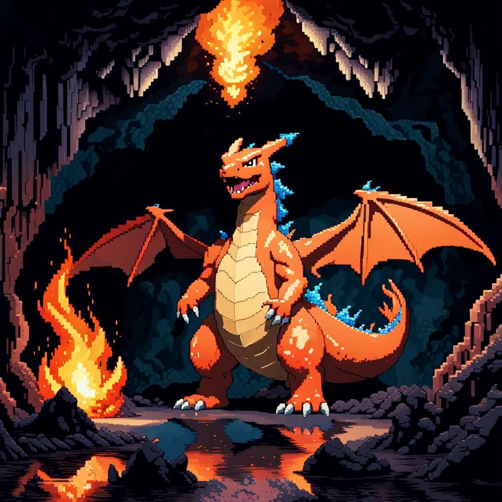 pixel art charizard flamethrower  by @Eldesh