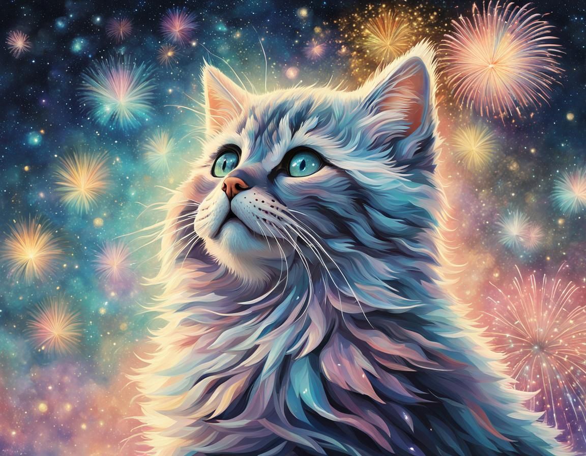 Kitten watching the fireworks