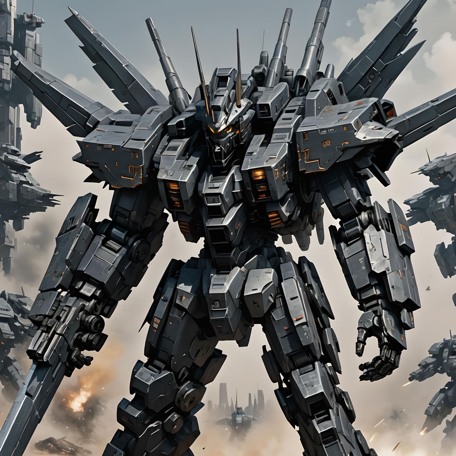 Black Colored Armored Core Mech. A Large Sword in it's hand....