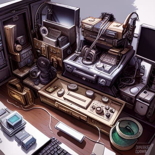 broken personal computers. deep color, vivid color, atmospheric, 3d 64k; Watercolor, Ink; pastel colors; ...  by @xxx