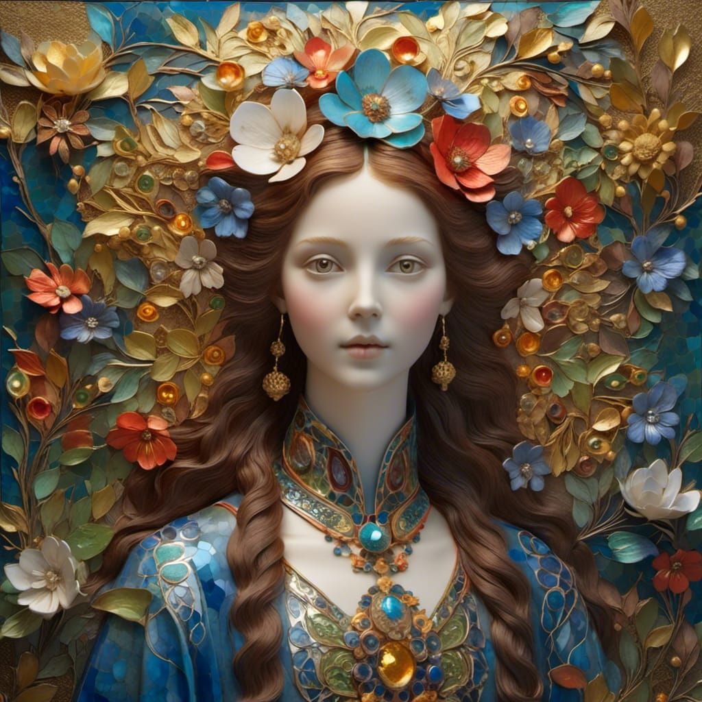 Cloisonné Woman Portrait in Enamel Style