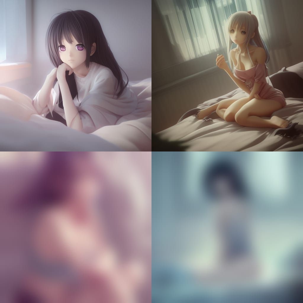 Anime girl sitting on her bed, anime visual key, anime style, looking in  camera, soft light, soft skin, nice face, analog style, digital art... - AI  Generated Artwork - NightCafe Creator