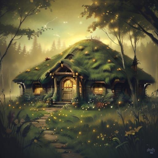 Whimsical Earth Sheltered Hobbit House in Serene Natural Set...